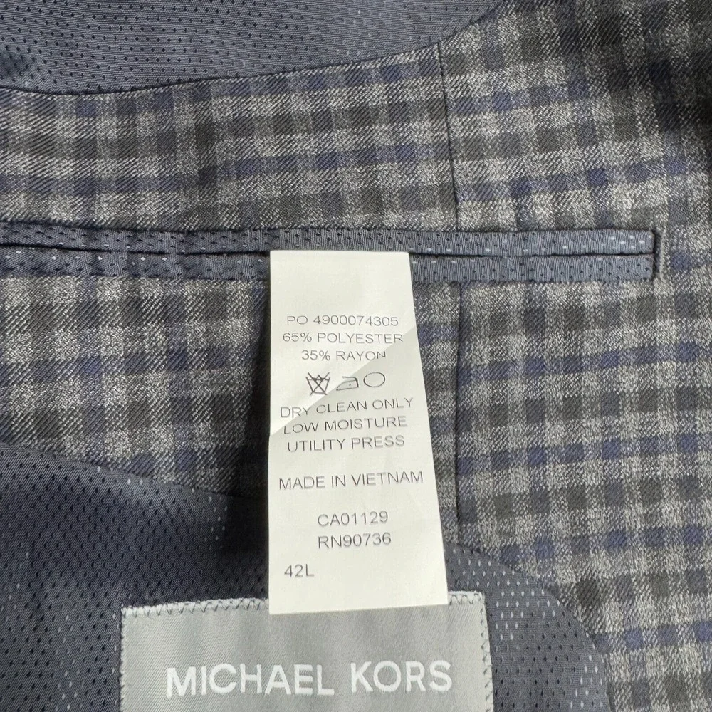 Michael Kors Blazer Sport Coat‎ 42L Mens Gray Check